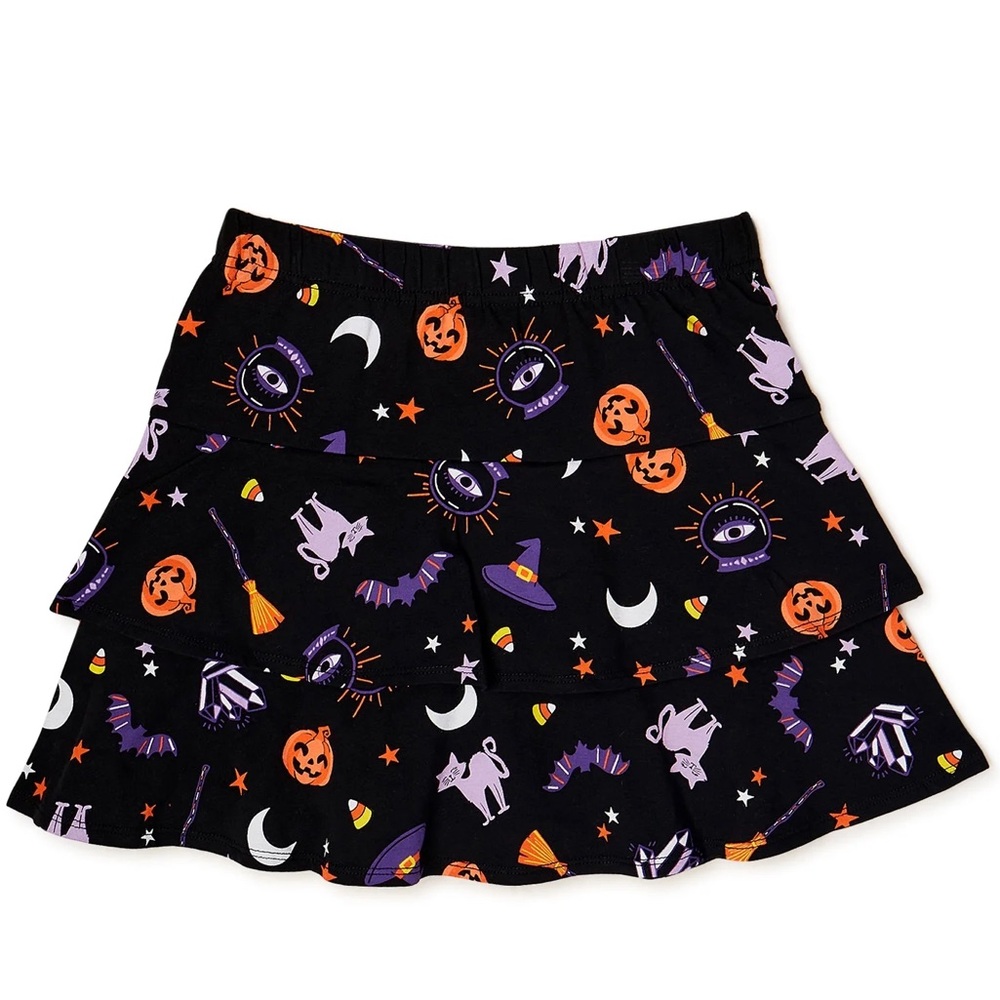 Halloween Girls Kids XXL 18 Tiered Skirt Spooky Night Black Purple NWOT Graphic